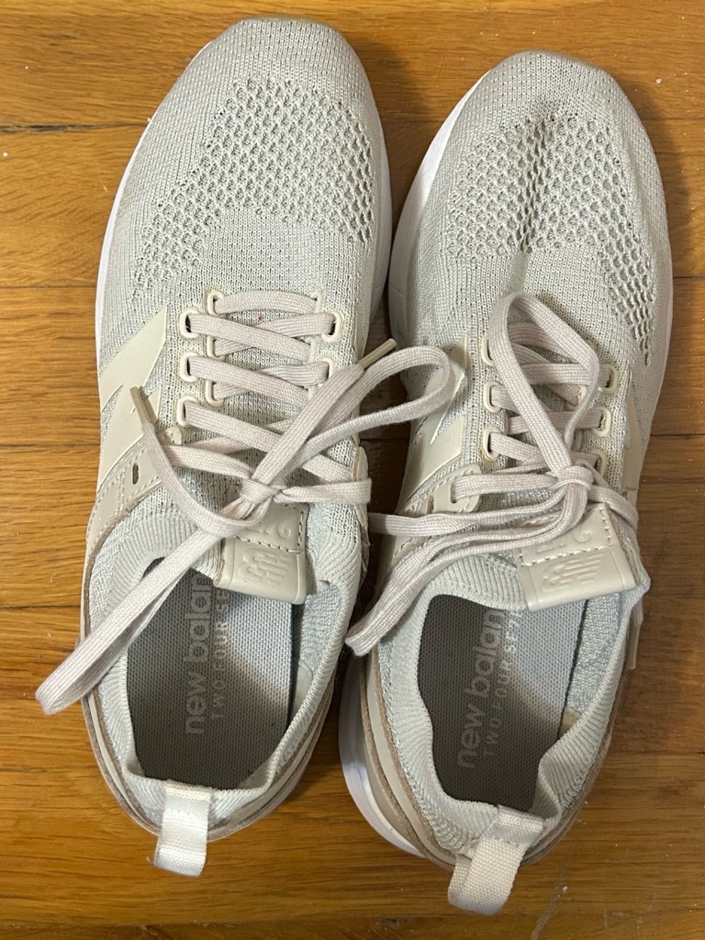 New Balance Knit Lace-Up Sneakers in Light Tan